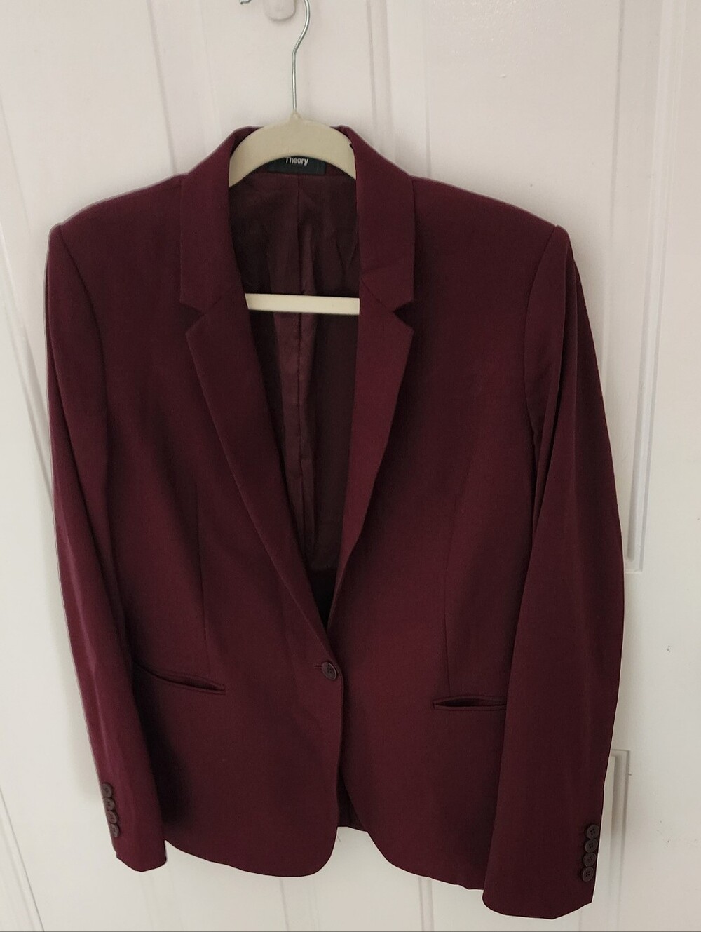 Theory Size 10 Essential Jacket Tailored Stretch Wool Blazer - Dark Maroon